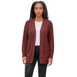 Michael Kors Open Front Chenille Cardigan XS Burgundy Cozy Fall Winter Sweater